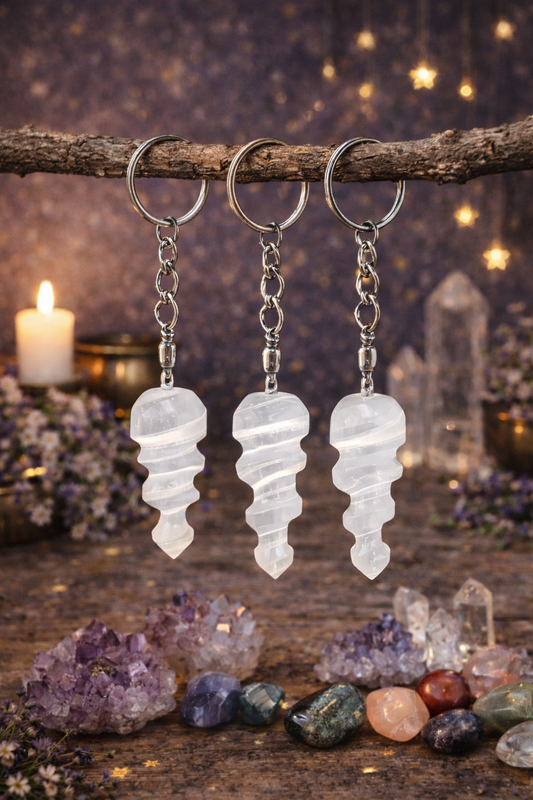 Selenite Spiral Keychain