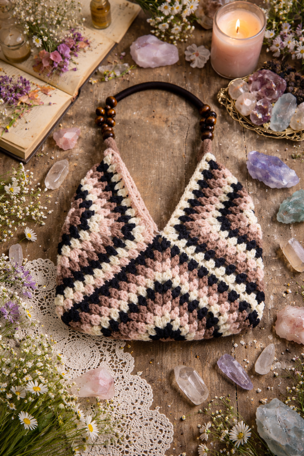 Handmade Crochet Market Bag: MoonMilk Rose